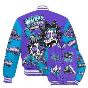 Purple Retro Aqua Anime Varsity Jacket – Wubba Drip Unisex Baseball Jacket, Trendy Streetwear Outerwear for Sneaker Matching
