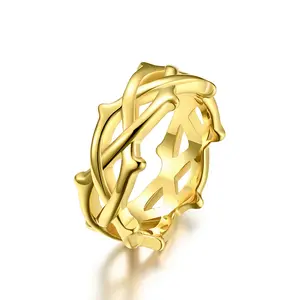 Thorn Vine Woven Titanium Steel Ring – Unique Unisex Gothic Finger Jewelry, Edgy Alternative Metal Band for Men Women