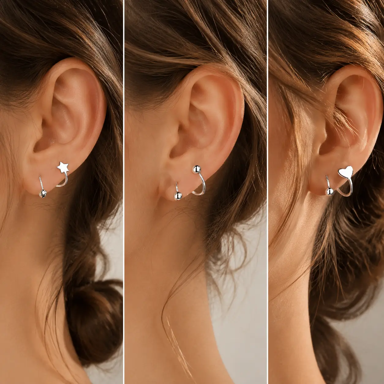 Minimalist Silver Ear Cuff Earrings Set for Women, Dainty Heart & Star Cartilage Earrings 1.1cm Lightweight Non-Piercing Hypoallergenic Waterproof Jewelry for Everyday Wear, Trendy Aesthetic TikTok Jewelry Gift for Her
