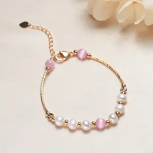Pink cat eye pearl bracelet/fresh water pearl bracelet/Minimalist Pearl Bracelet/Handmade Pearl Bracelet/Pearl Bracelet for Women