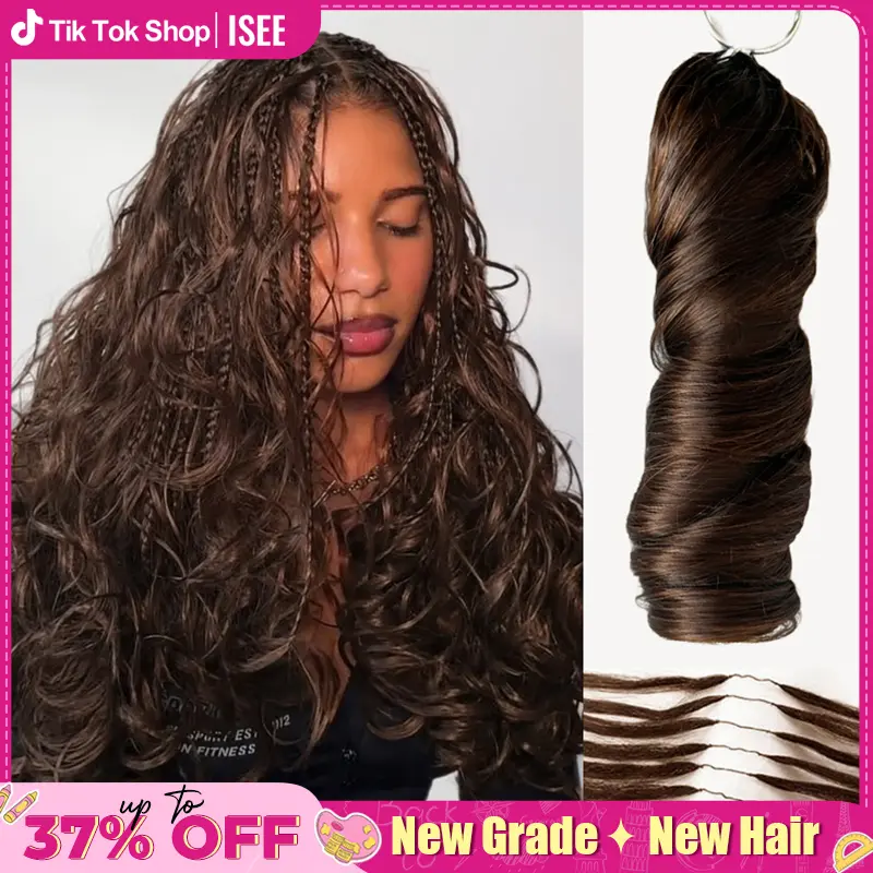 [New Arrival] ISEE HAIR #4 Chocolate Brown French Curly Crochet Human Hair for Boho Braids with Miracle Knots Soft Waves Vacation Hair Time-Saving Install summer braids boho knotless braids #TikTokShopBackToSchool #SohoChic