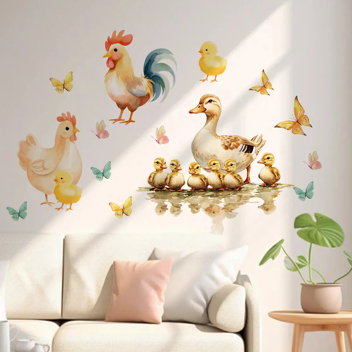 A (30*60cm) chicken group and butterfly 2D flat wall sticker, home decoration self-adhesive wall sticker, M20271-NC
