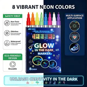 8-Color Glow-In-The-Dark Marker Set, Fluorescent Pens for Students, Non-Fading Art Supplies, DIY Creative Tools, Starry Sky Drawing Pens