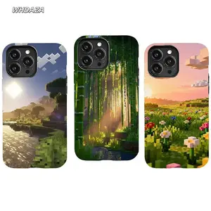 Gaming Block World Character Pixel Aesthetics Minecraft MC Art Tough Phone Case. Modern Gamer Aesthetic Rugged Shockproof Protective Cover For iPhone 17 Pro Max 16 Air 15 14 13 12 11.