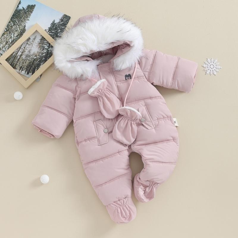 Baby Winter Snowsuit Infant Coat Romper Warm Outwear Hooded Puffer Jacket Footie Jumpsuit Bodysuit Boys Cotton Blend Multi-color Casual Outfit