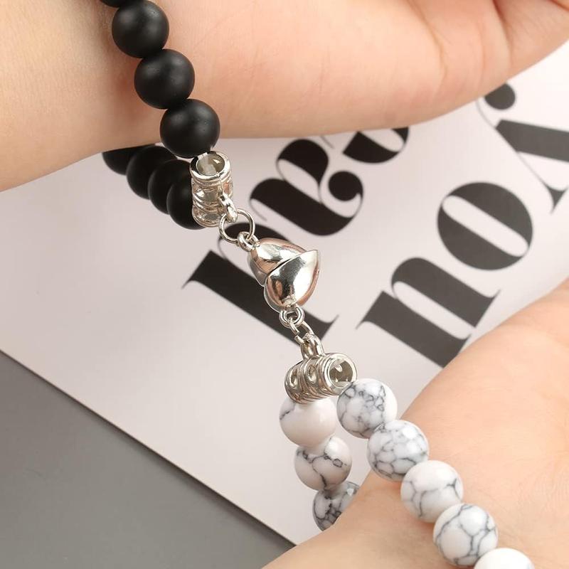 Couple Bracelets for Women Men Distance Matching Relationship 8 mm Stone Beads Couples Friendship Stretch Bracelet Jewelry Set for Him and Her