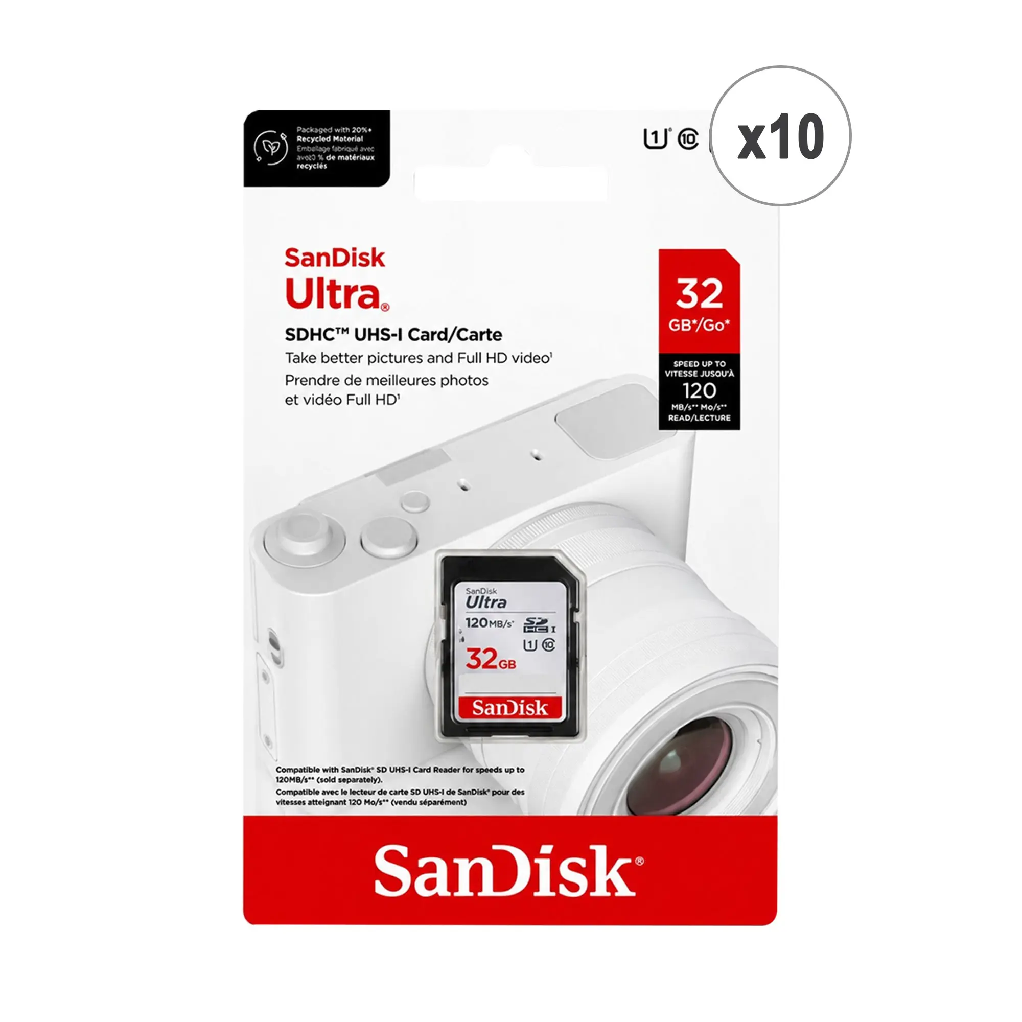 SanDisk Ultra 32GB SDHC UHS-I Memory Card 10-Pack, Great Value for Everyday Data Transfers