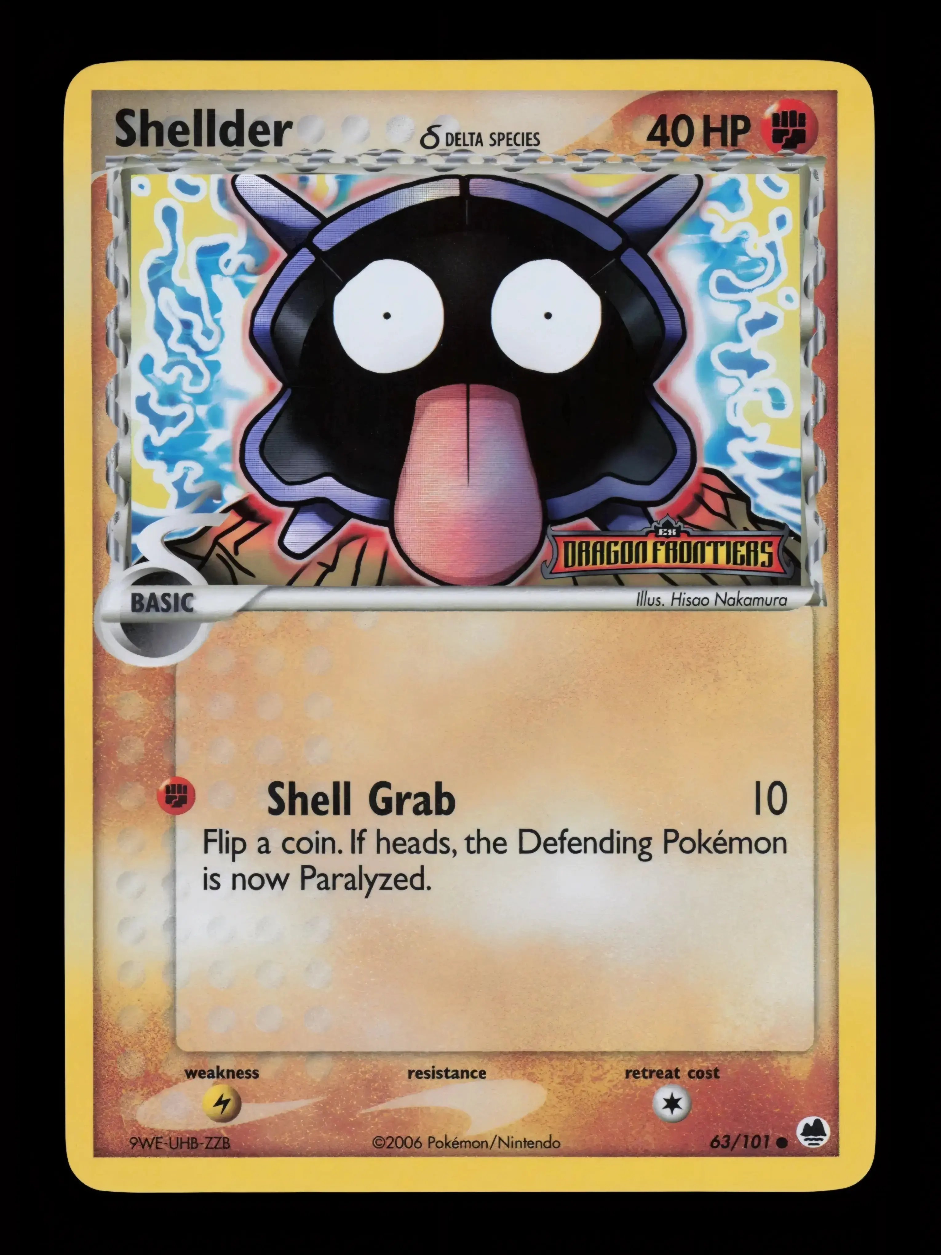 Authentic Raw Pokemon TCG Single Card - Shellder (Delta Species, Reverse Holofoil, Common) [Dragon Frontiers 63/101]