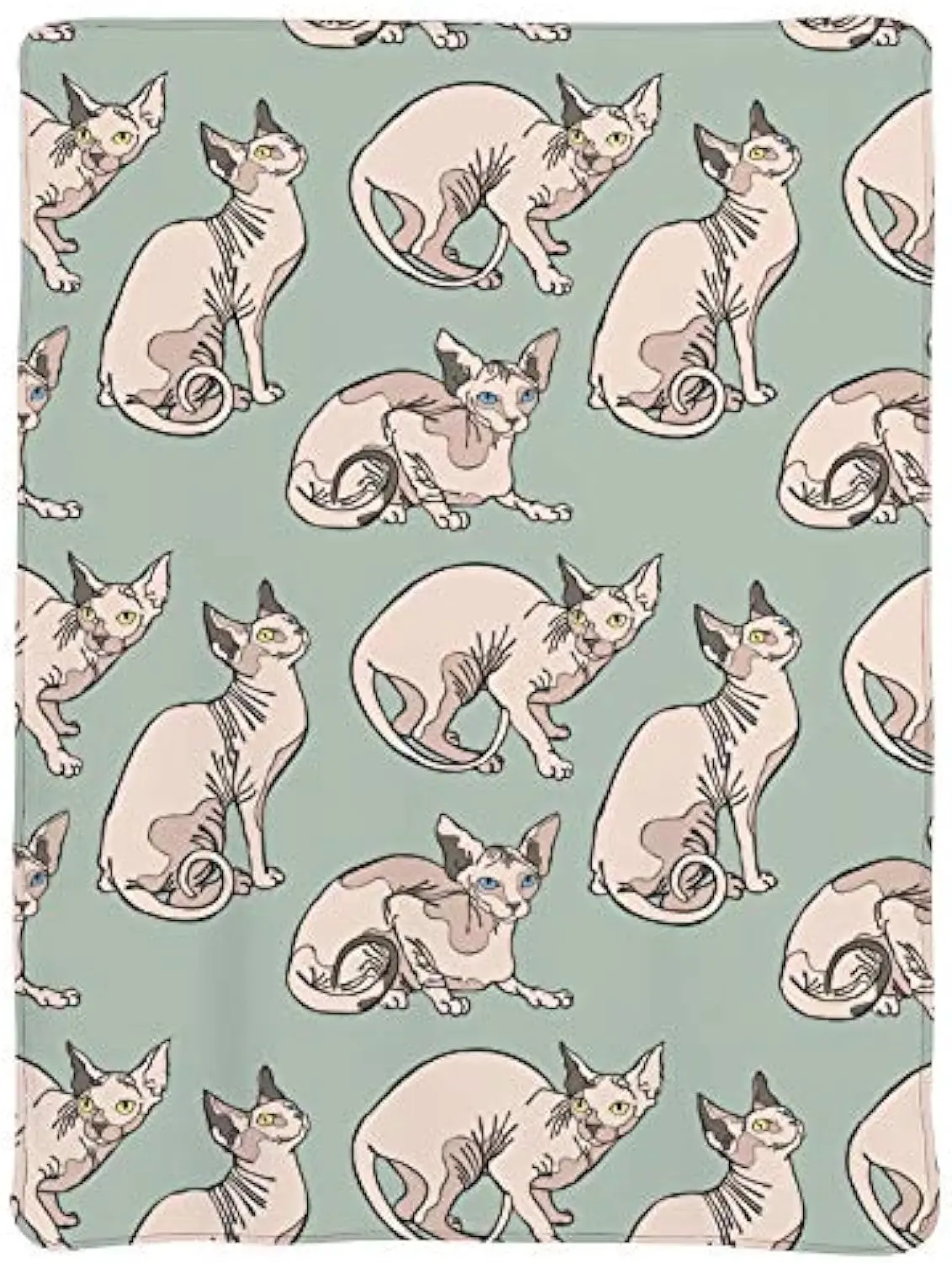 Eyesoul Sphynx Cat Mint Green Super Soft Fleece Throw Blanket - Lightweight Cozy, Durable Therma Plush Blanket for Family Couch, Bed; Fine Washing Compatible