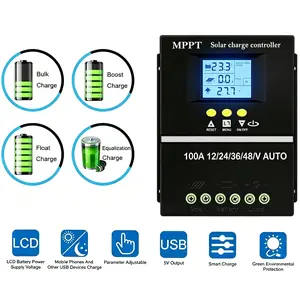 100A MPPT Solar Battery Regulator 4000W, 12/24/36/48V Auto Identify, LCD Dual USB Solar Panel Charge Controller