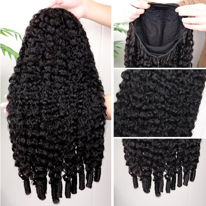 [3 IN 1 Half Wig]Half Wig Burmese Curly Wig for Women Wear Go Glueless Wigs Fiber Hair 3 In 1 Seamless Flip Wig Hairline Beginner Friendly with Spiral End Natural Black Color