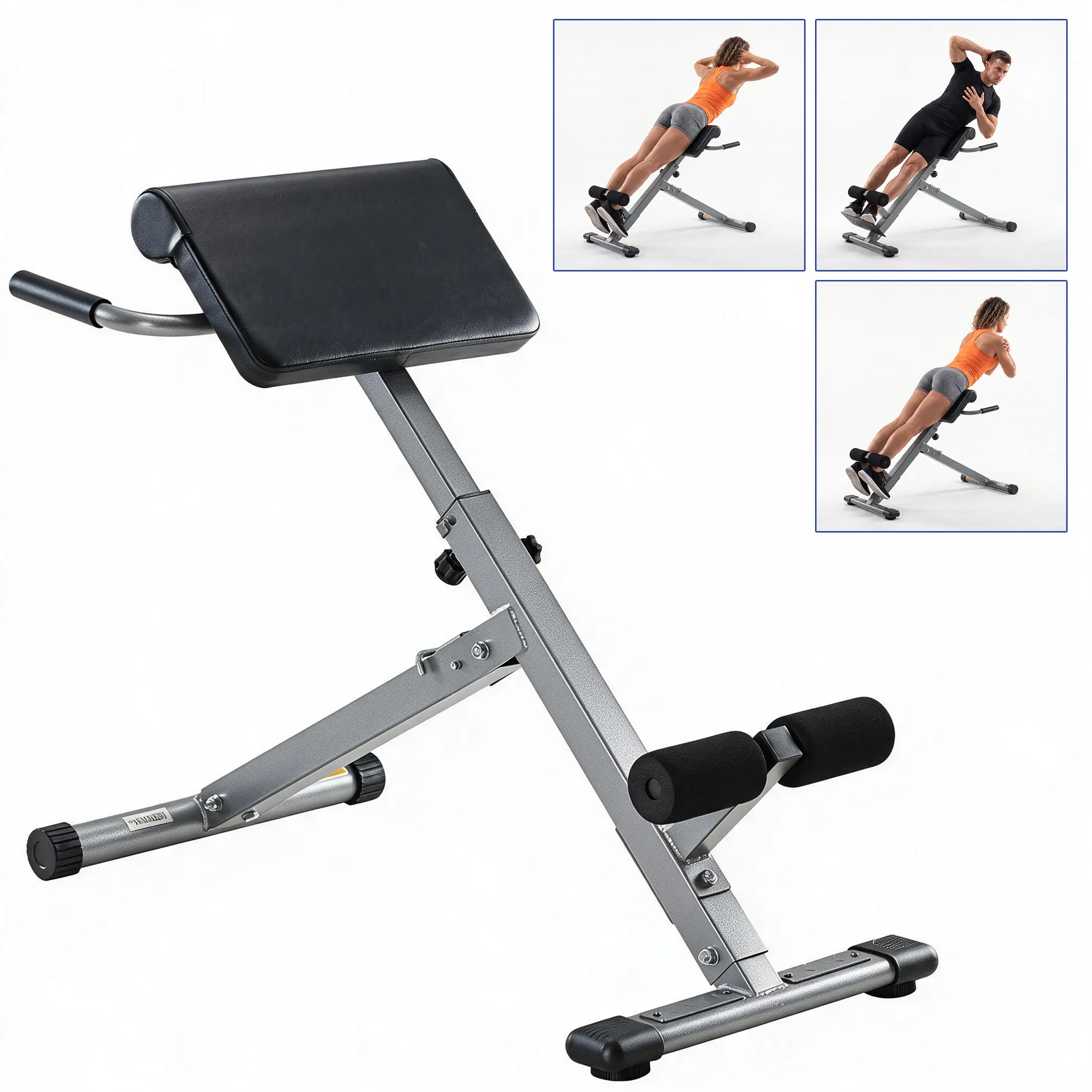 Roman Chair Dual Adjustable Back Extension Machine With 2 Gear Calf Baffle And 6 Gear Height, Hyperextension Bench For Lower Back Glutes Hamstrings, Foldable Home Gym
