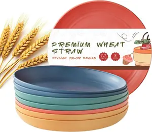 8 count Wheat Straw Plates,  7.7 Inch Melamine  Plastic Unbreakable Dinner Plates for kitchen, Dishwasher & Microwave Safe (4 colors)