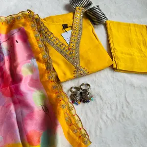 Yellow silk kurta salwar set