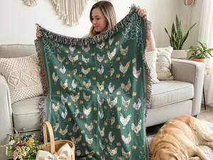 Chicken Farmhouse Woven Blanket, Cottagecore Chicken Lover Gift, Gifts For Chicken Owners, Farmhouse Chicken Home Decor, Chicken Tapestry