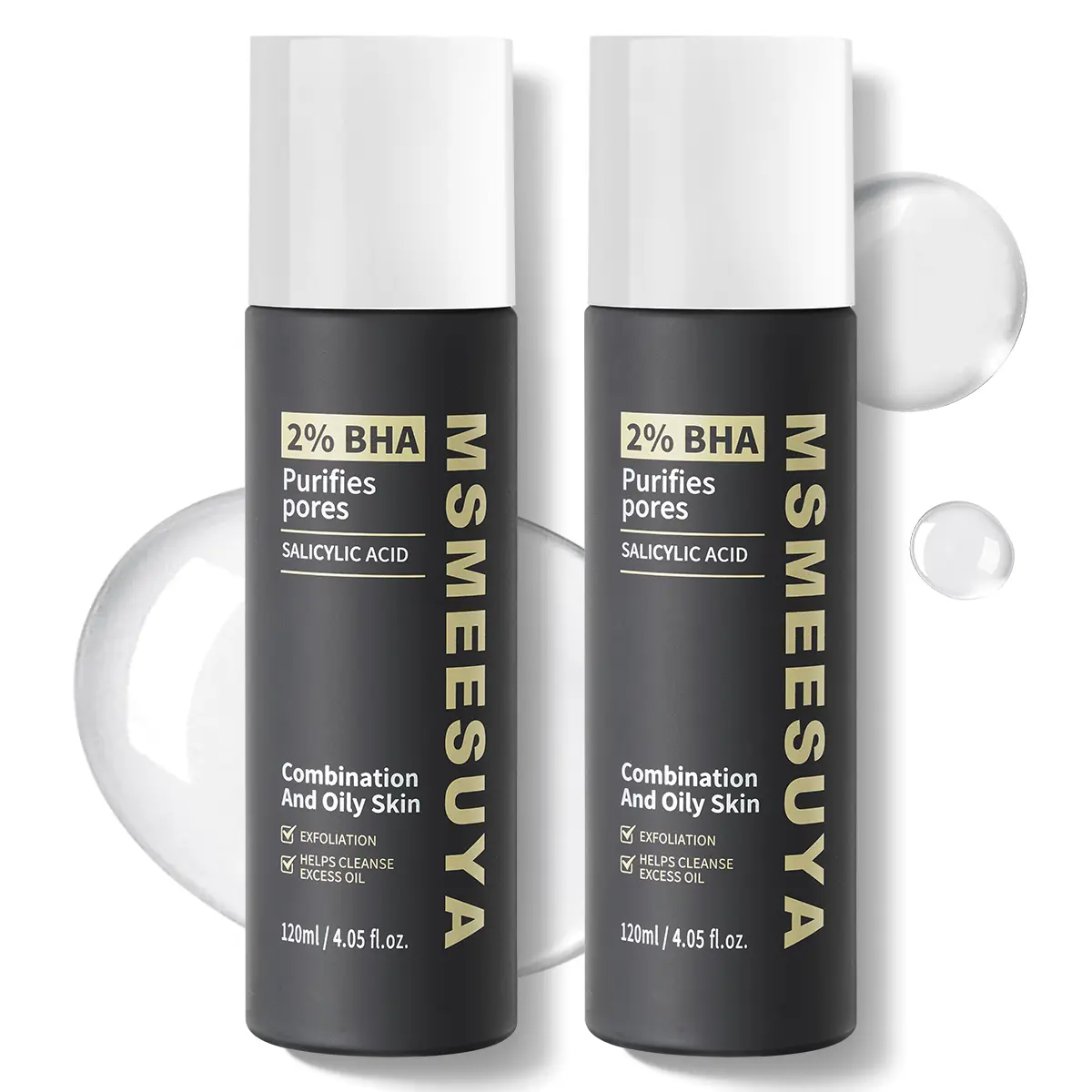 MSMEESUYA Pore Clearing Serum, 2% Salicylic Acid Water-Based Daily & Evening Exfoliant for Oily/Sensitive Skin, Fragrance-Free - 2-Pack, 120ml / 4.05 fl oz