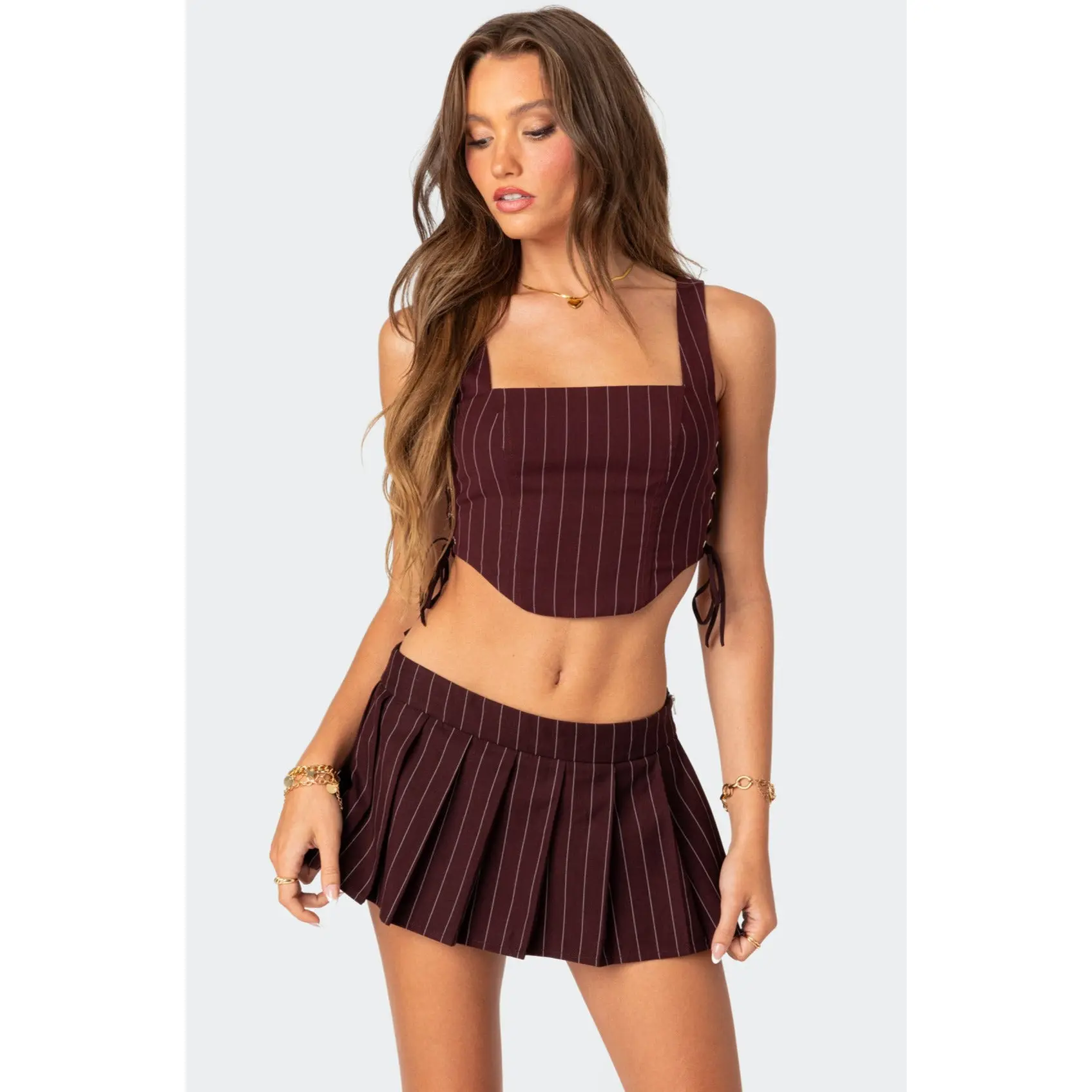 Pinstripe Side Lace Up Corset