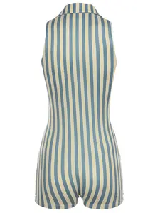 LYD-   Striped Print Button Front Romper, Casual Fitted Sleeveless Collared Romper for Summer, Fashion  Clothes for Daily Wear, Womenswear -LYD outfits women Halter Neck Tank Skirt Set lace home lacey cozy top active Women's Solid Color Pantsuit 2-piece