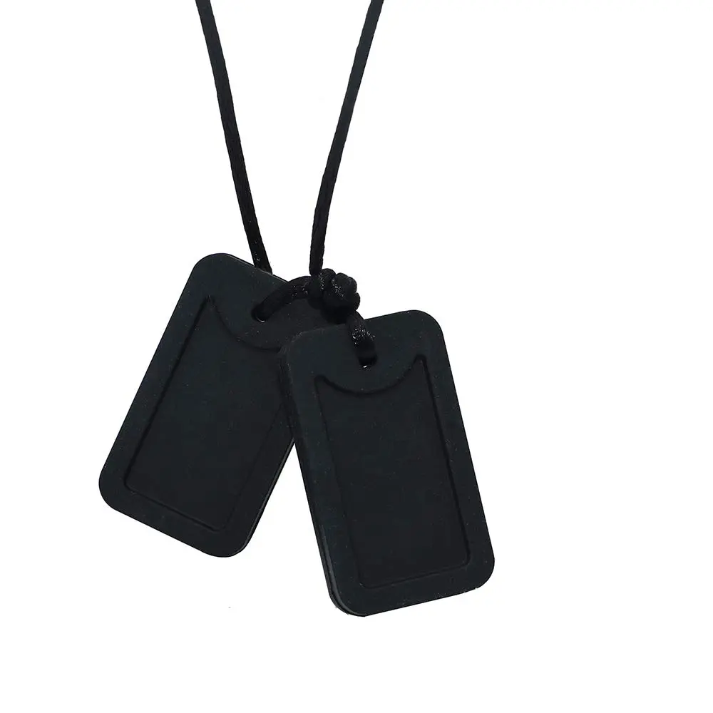 BY-FAN46 Sensory Chew Necklace for Boys Girls and Adults, Silicone Dog Tag Pendant Chewy for Autism ADHD SPD PICA and Oral Motor Chewing Needs, Fidget Chewable Necklaces (Black)