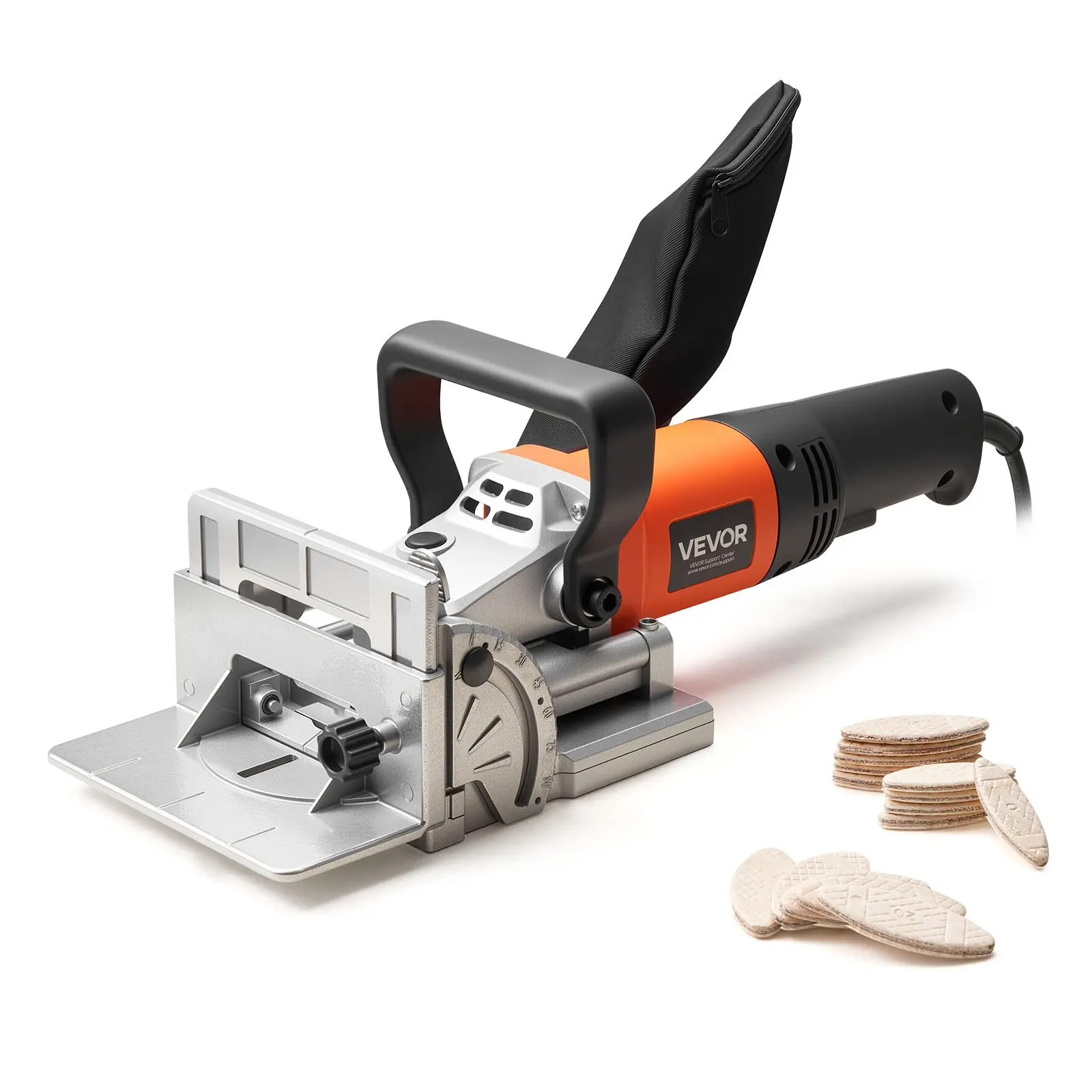 VEVOR Biscuit Plate Joiner Power Tool, 5.9A 760W Motor (11600 RPM), Steel Body, 45° Notch Align, Carbide-Tipped Cutting Blade, 6 Biscuit Sizes, 6 Depth Cuts, Adjustable Angle & Depth Settings, Dust Bag, Edge-Joining Woodworking Hand Tool [DealsForYouDays]