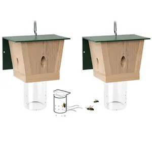 Ultimate Wooden Bee Trap, Small House Bee Lure, Outdoor Use, Large Transparent External Container, Internal Hive, Spring Door