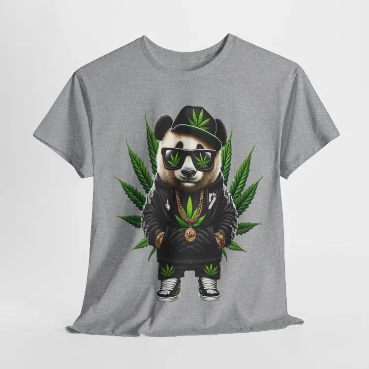 420 Cool Panda Black Cap & Glasses Unisex Heavy Cotton Tee