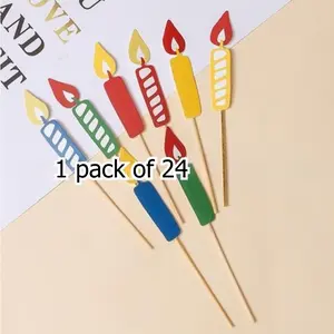 24pcs Mix colors Internet Celebrity Cartoon Polymer Clay Bear Cake Topper, Candle & Balloon Decorations for Dessert Table