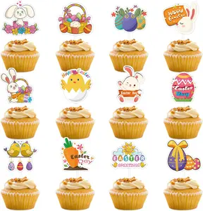24PCS Easter Cupcake Toppers, Easter Eggs Bunny Cake Topper Picks Food Decorations for Easter Birthday Party Favor Decoration Supplies