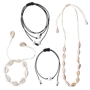 TURTL Shell Necklace Set, 4 Pack - Hawaiian Inspired Cowrie Bracelets and Pearl Chokers - Seashell Jewelry for Girls, Boys, Women, and Men