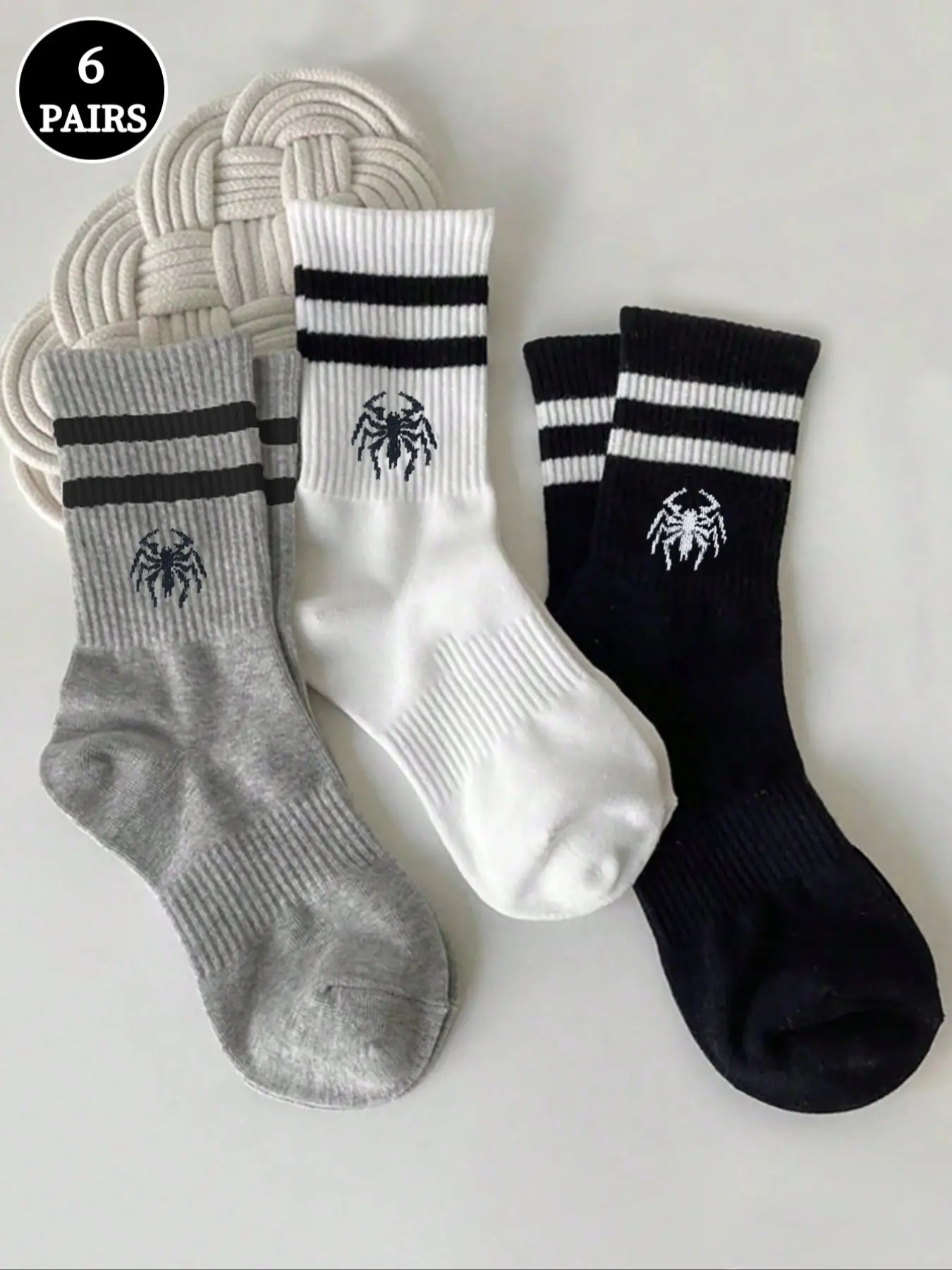 Women's Striped Animal Spider Pattern Mid-Calf Socks, Comfortable Breathable Casual Street Style, Knit, All Seasons, Size 36-42