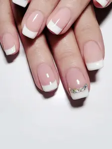 Rhinestone French Tip Tape-On Nail Set - 12 Pairs