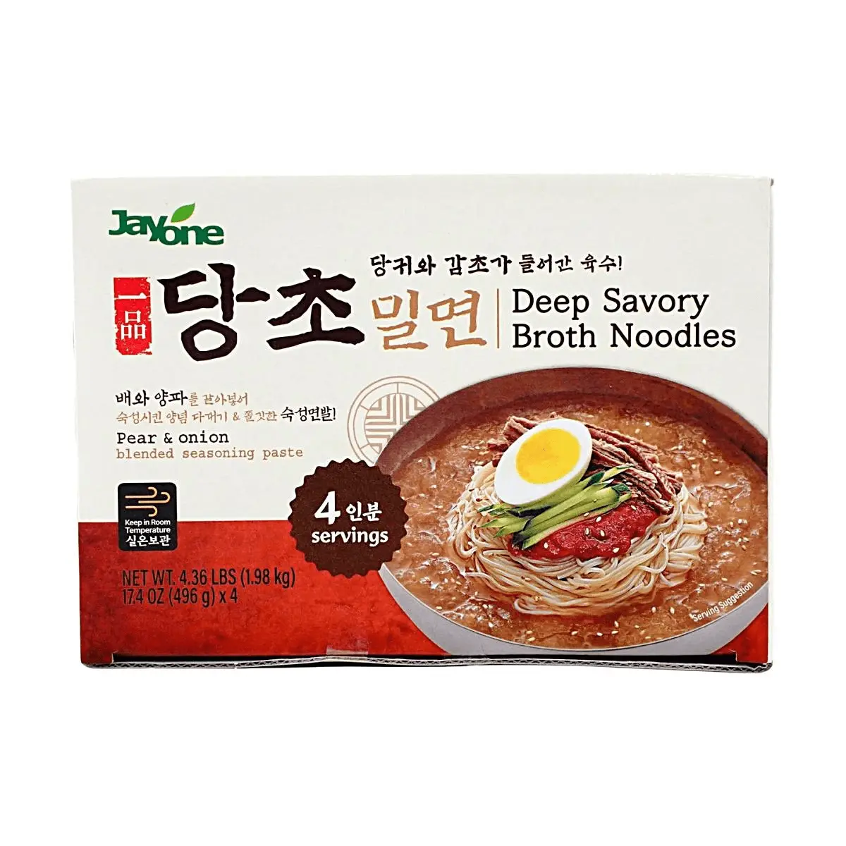 JAYONE Korean Naengmyeon Cold Noodles - Rich Savory Broth Flavor, 4-Pack (1.98kg) - Sweet & Tangy Korean Style, Pear & Onion Secret Sauce, Summer Essential