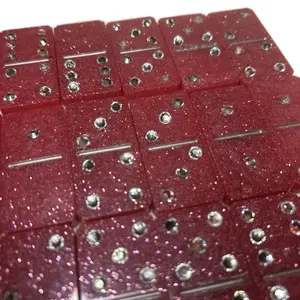 Custom Handmade Domino Set with Sparkling Red Glitter and Silver Accents Handcrafted Dominoes Collection
