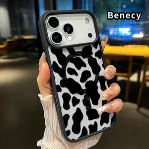 Magnetic Phone Case Compatible with iPhone 17 Pro Max 16 Plus 15 14 13 12 11 Air E Cow - print Elegance Clear Acrylic Back Drop Protection Pocket-Friendly Cellphone Cover Gift