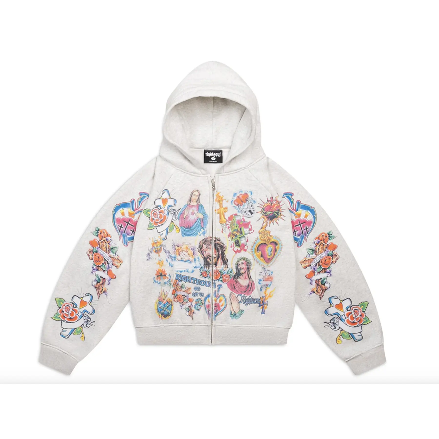 We Are Righteous "Risen King" Cropped (Grey) Zip-Up Hoodie