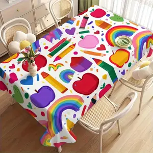 2D Flat Party Tablecloth 1pc, Vibrant School Theme Tablecloth, Cartoon Style Table Cover, Ideal for Classroom, Birthday Parties, Game Room