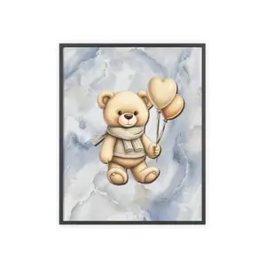 Poster - Blue Marble Cute Teddy Bear Balloons Fine Art Print