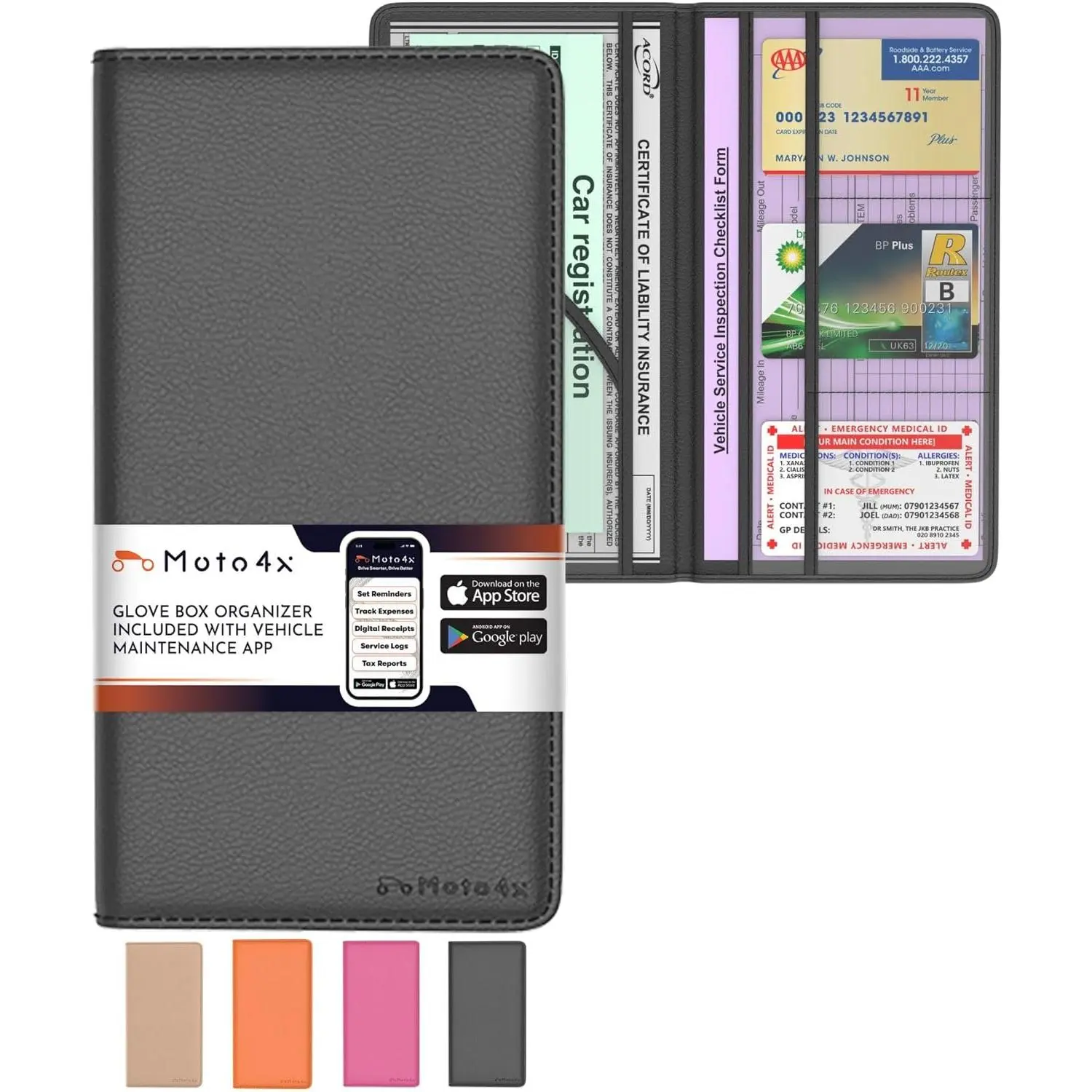 Porta Documenti Auto In Pelle - Custodia Per Libretto Di Circolazione E Assicurazione Con Chiusura Magnetica - Organizer Sottile Per Vano Portaoggetti - Nero, Formato Large (24x13 Cm) - 2