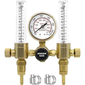 Dual Output Argon/CO2 Regulater Flowmeter for TIG MIG Welder 60 SFCH - CGA 580 Inlet Connection and 5/8" - 18RH Outlet Fitting