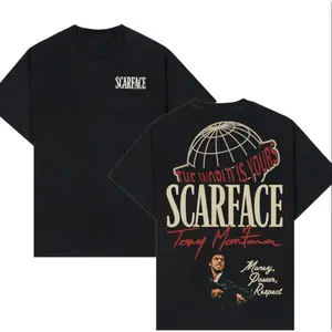 FEEGO Scarface Two Sides Graphic Tee - The World is Yours Design with Tony Montana Iconic Image Perfect for Movie Fans and Streetwear Enthusiasts Menswear Casual Crewneck Tshirt 100% Pure Cotton Y2K Streetwear Tee good  graphic  tees gifts for him