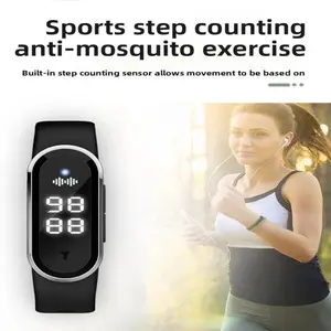 Ultrasonic mosquito repellent wristband, chemical-free bite-prevention device, with three adjustable modes, equipped with digital light display, suitable for outdoor activities, nighttime use and household use. With running count function