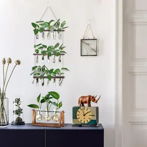 Plant Propagation Station - Wall Hanging Propagation Station with 15 Glass Test Tubes, 3 Tiered Planters, Wall Terrarium for Home Office, Hydroponic Cuttings