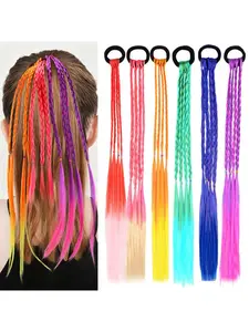 6pcs Colored Braided Ponytail Hair Extension for kids, Crazy Hair Day Accessories For Girls,Hair Stuff for Girls Rainbow Colorful Hair Extensions for kids