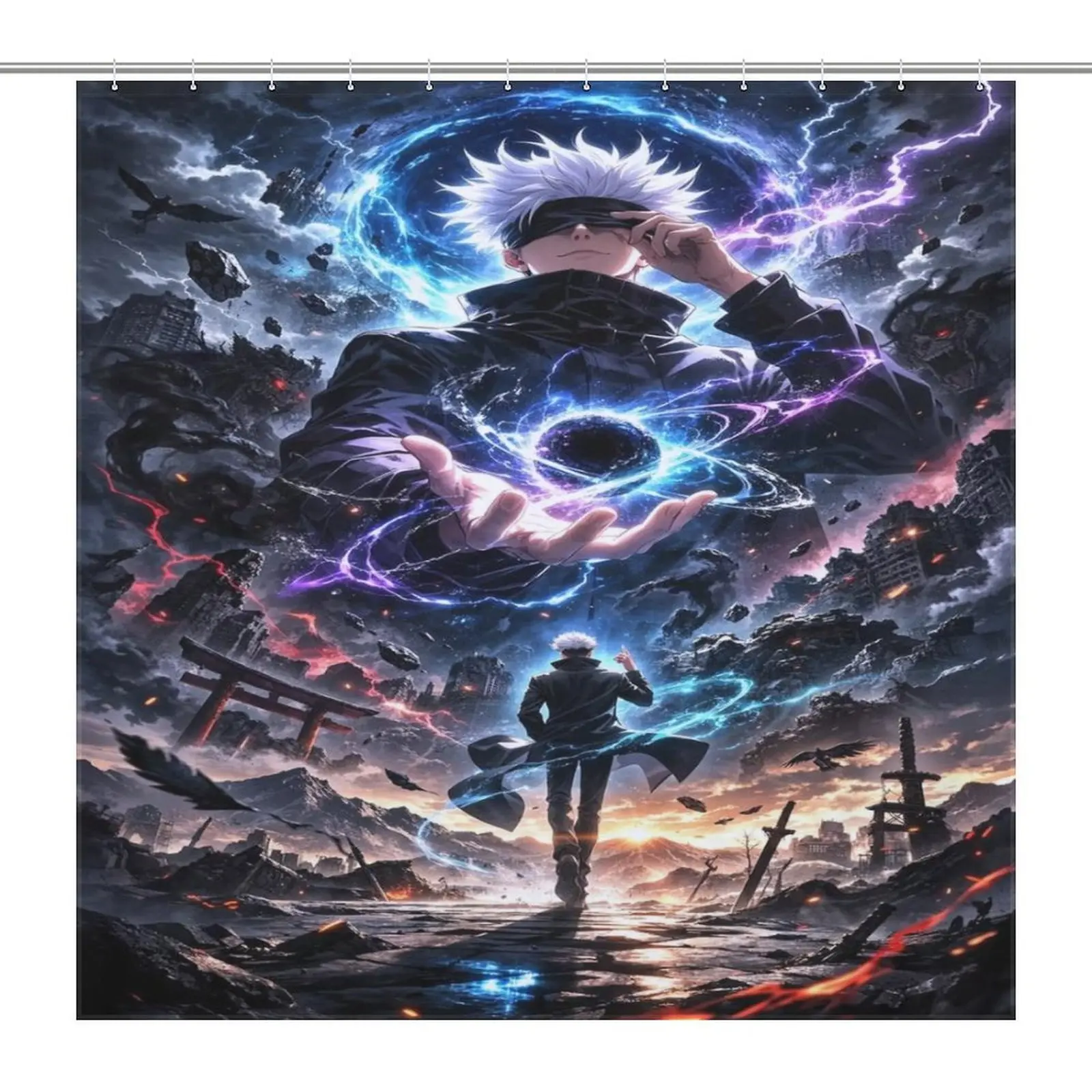 Gojo Satoru Unlimited Void Decorative Shower Curtain - Anime Bathroom Supplies with Curtain Solutions for Stylish Bathroom Upgrades, Bathroom Shower Curtains