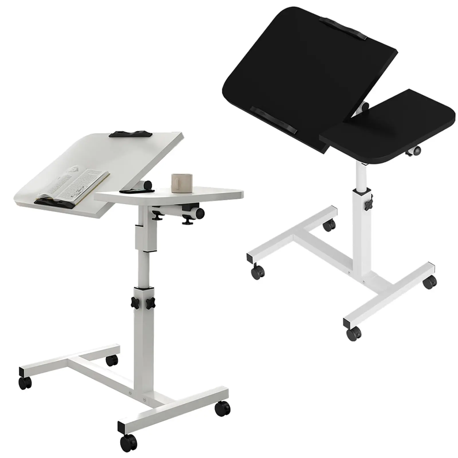 Garvee Upgraded-Height Adjustable Overbed Table, Mobile Rolling Bedside Desk, Swivel Wheels, Tilting Split Desktop, Ergonomic Laptop Table, Stable And Portable, for Hospital, Home Office and Couch Use