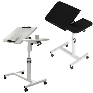 Garvee Upgraded-Height Adjustable Overbed Table, Mobile Rolling Bedside Desk, Swivel Wheels, Tilting Split Desktop, Ergonomic Laptop Table, Stable And Portable, for Hospital, Home Office and Couch Use