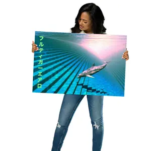 Frutiger Aero Poster - Dolphin Underwater with Japanese Letters
