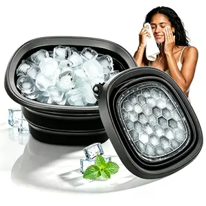 Foldable silicone facial ice immersion basin, reusable facial ice bathtub, ice cream bowl with ice tray inside, black style