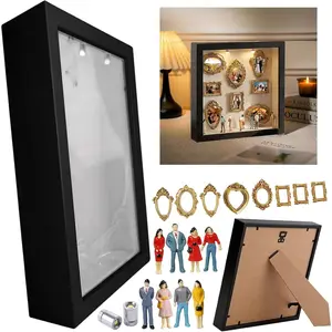 Upgraded 25cm DIY Wood Mini Gold Silhouette Shadow Box Frame Kit, Photo Decorative Display Case with Mini Museum Figurines, Memory Keepsake Gift for Wedding & Anniversary Home Decor