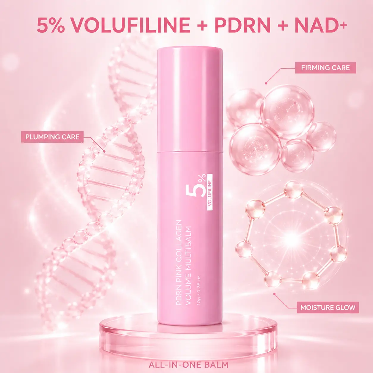 PDRN Pink Collagen Volume Multi Balm | All In One Volufiline, PDRN, NAD Stick for Youthful-Looking, Helping Look of Fine Lines, Firming Care, Anti-Aging Care | For Under-Eyes, Neck, Forehead, Smile Lines, Lip Care | Korean Skincare